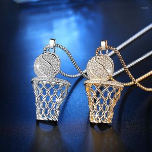 Pendentif Colliers Mode Hip-Hop Basketball Cadre Hommes Collier Zircon Argent Couleur Titane Acier Sports Bijoux1