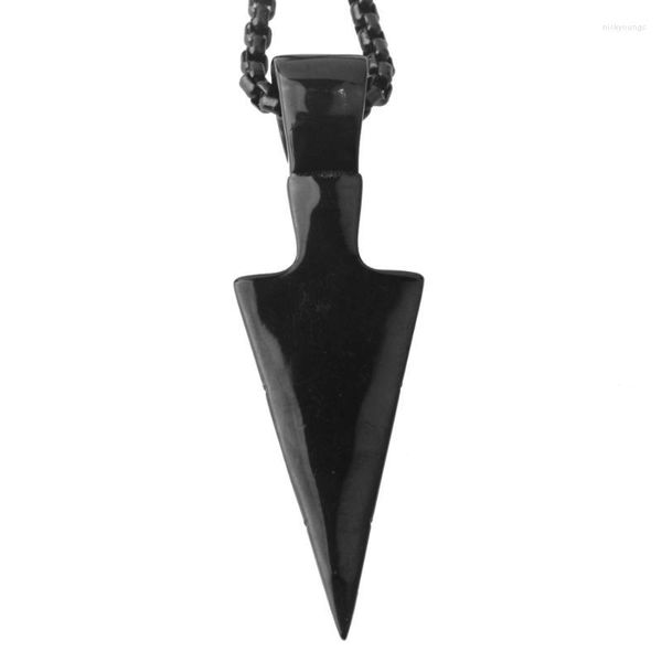 Pendentif Colliers Mode Hip Hop Hommes Collier unisexe en acier inoxydable Couleur noire Vantage Triangle Flèche Bijoux Boîte à la main