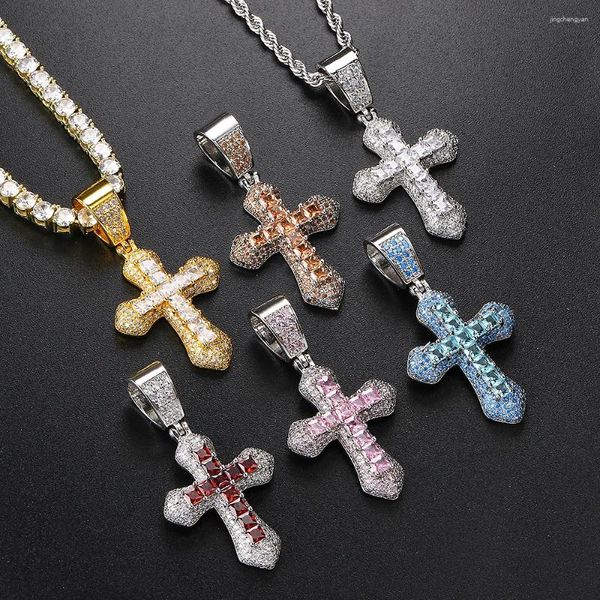 Collares colgantes Moda Hip Hop Rapero Iced Out Zirconia Cruz Cadena de cuerda de acero inoxidable en el cuello Homme Tendencia Joyería OHP141