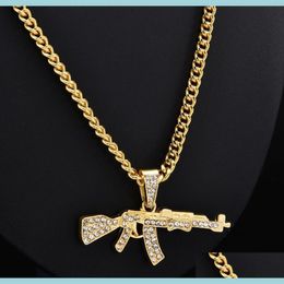 Hangende kettingen mode hiphop subhine pistool hanger ketting ketting crystal ak 47 strass bling chain dames mannen rapper juweel mjfashion dh5sa