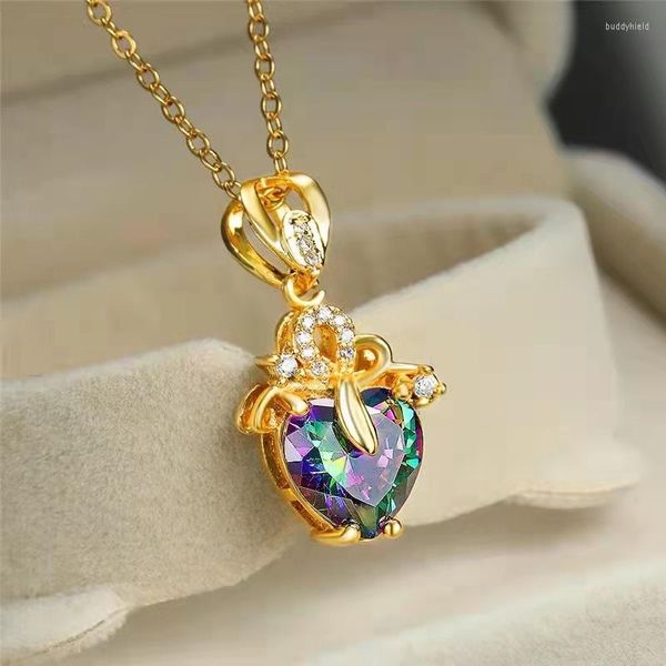 Collares colgantes Ingresos de moda Mujer en forma de corazón Collar multicolor Encanto Cristal Magnífico regalo Aniversario Cumpleaños Joyería de boda