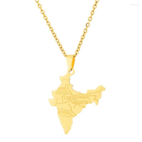 Collares colgantes Fashion India Map Collar para mujeres Hombres Color de oro de acero inoxidable / Partido de la plata aniversario Joyería de cumpleaños