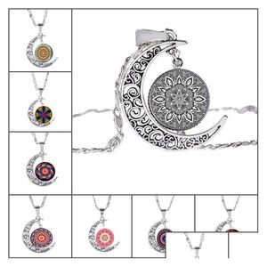 Pendentif Colliers Mode Indien Mandala Fleur De Vie Creux Sculpté Croissant De Lune Cabochons Verre Pierre De Lune Collier Pour Femmes Drop Dhxtw