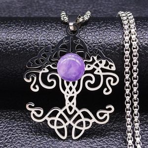 Colliers pendants mode irlandais nœud arbre de vie en acier inoxydable Collier de chaîne cristalline violette femmes bijoux en couleur argentée colliers n4429s04