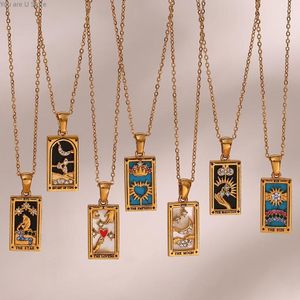 Collares pendientes Joyería de moda 18K Chapado en oro Cuadrado Signo del zodiaco Collar Acero inoxidable Tarot Tarjeta Mujer Regalo de Navidad