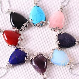 Pendentif Colliers Bijoux Fantaisie 27x36MM Goutte D'eau Perle Pierre Naturelle Bleu Howlite Rose Cristal Quartz Blanc Opale Noir Onyx 1 Pcs