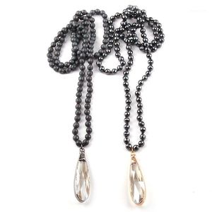 Hanger kettingen mode sieraden 6 mm gefacetteerde hematiet steen geknoopte glazen druppel ketting voor vrouwen