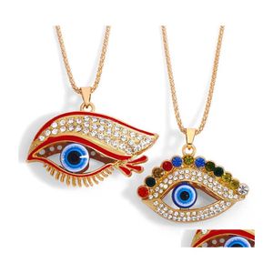 Collares colgantes Joyería de moda Colorf Turquía Collar de mal de ojo Pestañas con incrustaciones de diamantes Rhinestone Ojos azules Gota Entrega Colgante Dhudm