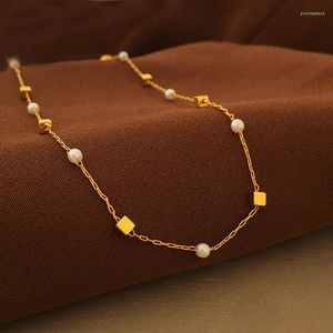 Collares pendientes Joyería de moda Cuentas cúbicas Cadena de perlas de imitación Elegante y suave damas Regalo Latón con chapado en oro de 18 quilates Mujer