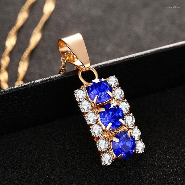 Pendentif Colliers Bijoux Fantaisie Zircon Bleu Profond Incrusté Belle Or Rempli Womens ChainPendant