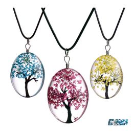 Hanger kettingen mode sieraden gedroogde bloem ketting glas glazen ovale boom van leven terrariumgegleden druppel levering hangers dhhgp