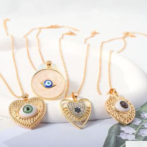 Colliers pendentifs bijoux de mode Evil Eye Collier pour femmes Round Heart Geometric Blue Eyes Drop Livrot Pendants Dhgarden Dhoem