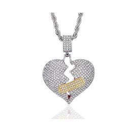 Hanger Kettingen Mode-sieraden Fl Diamanten Hart Ketting Voor Man Vrouw Gebroken Harten Drop Levering Hangers Dh1Tb