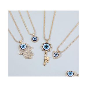 Hanger kettingen mode sieraden geometrische kwaadaardige oog ketting fatima hart sleutel strass blauwe ogen drop levering hangers dhgnx