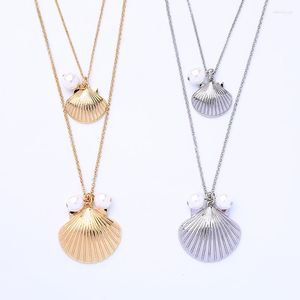 Collares colgantes joyas de moda imitación perla múltiples capas marinas collar de conchas para mujeres accesorios acrílicos de gargantilla