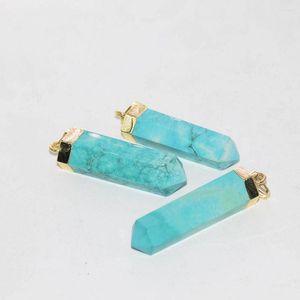 Pendentif Colliers Bijoux de mode Long pilier hexagonal Vert Turquoises Collier Femme 2022 Stripe Stone Gold Point Femmes comme cadeau