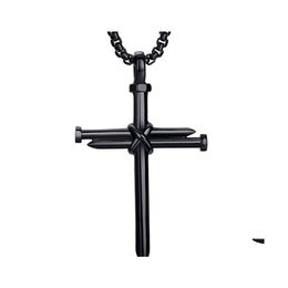 Pendentif Colliers Bijoux De Mode Hommes Punk Collier Acier Nail Croix Homme Drop Delivery Pendentifs Dh4Ik