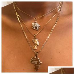 Colliers pendentiels bijoux de mode MTI-couche Collier Metallic Elephant Egyptian Pharaoh Yan Heart Africa Drop Livilt Pendants DHQ1W