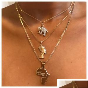 Colliers pendentiels bijoux de mode MTI-couche collier Elephant métallique Egyptien Pharaon Yan Heart Africa Drop Livilt Pendants Dhajh