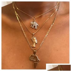Colliers pendentiels bijoux de mode MTI-couche Collier Metallic Elephant Egyptian Pharaoh Yan Heart Africa Drop Livilt Pendants DHQ1W