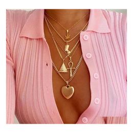 Hanger kettingen mode sieraden mtilayer ketting metalen bladeren Egyptische farao yan piramide hart drop levering hangers dh1uv