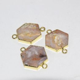 Hanger kettingen mode sieraden natuurlijke edelsteen stenen zeshoekige connector femme 2022 gouden ring 6 gezicht kersgenezing voor vrouwen als geschenken
