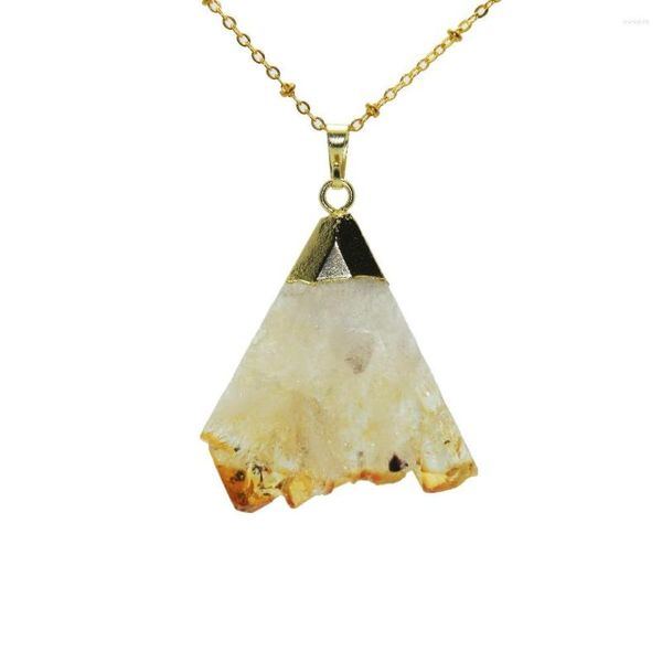 Pendentif Colliers Bijoux De Mode Véritable Dalle Brute Quartz Druzy Collier Balai Cristal Jaune Tranche Naturelle Géode Pierre Pour Les Femmes