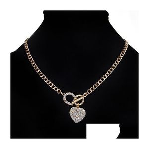 Colliers pendents Bijoux de mode Rhinstone Love Heart Collier Toggle Clasp Chain Choker Drop Livrot Pendants Dhgarden Dhxkg