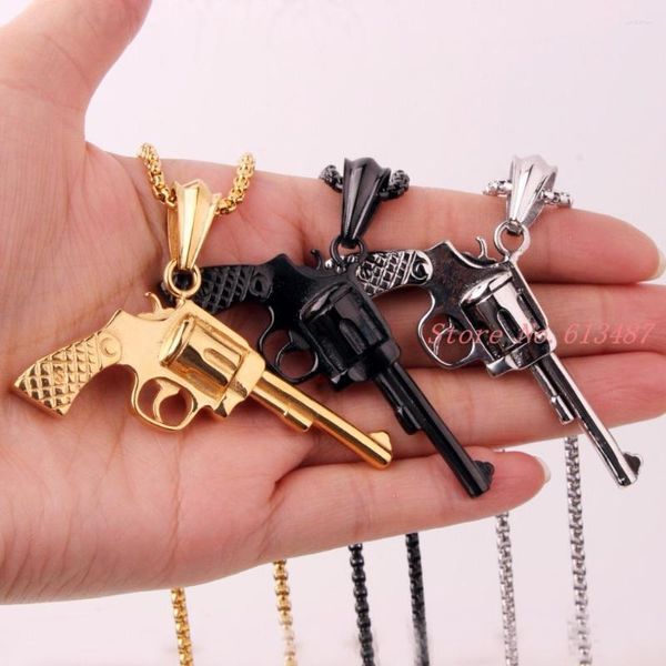 Pendentif Colliers Bijoux De Mode Argent Or Noir Couleur Revolver Pistolet Hip Hop Style Perlé Chaîne Hommes