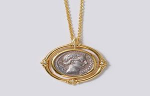 Colliers pendentiels bijoux de mode solide sculptée ancienne collier de monnaie romaine Placing 18K Gold Gift Whole2598134