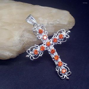 Pendentif Colliers Bijoux de mode Unique véritable 925 argent éblouissant sainte croix rouge grenat collier cadeaux pour femmes filles 20223990