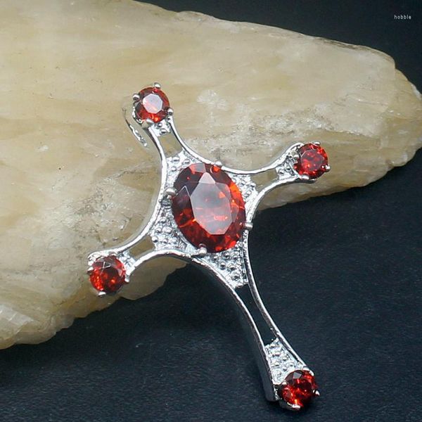 Pendentif Colliers Bijoux De Mode Unique Véritable 925 Argent Sainte Croix Rouge Grenat Incroyable Collier Cadeaux Pour Femmes Filles 20233983