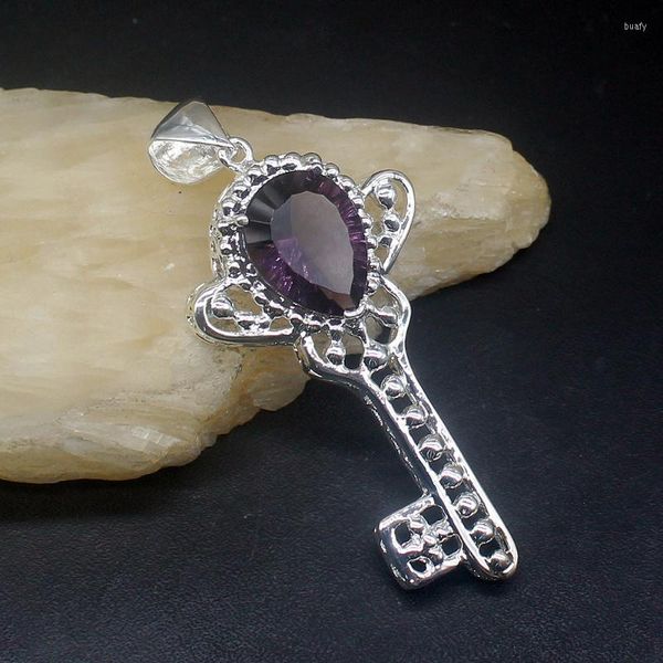 Pendentif Colliers Bijoux De Mode Unique Véritable 925 Argent Clé Conception Violet Améthyste Collier Cadeaux Pour Femmes Filles 20224010