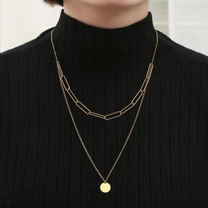 Hanger kettingen mode sieraden dames dubbele rij trui ketting papieren clip vergulde 18k gouden waterdichte munten roestvrijstalen charme