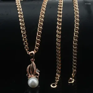 Pendentif Colliers Bijoux De Mode Femmes 585 Couleur Or Rose Fleurs Chaînes De Perles 50cm