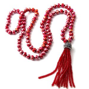 Hangende kettingen mode geknoopte glazen kristallen kralen etnische ketting Boheemian tribale sieraden kwastje halsband voor vrouwen kraal nek