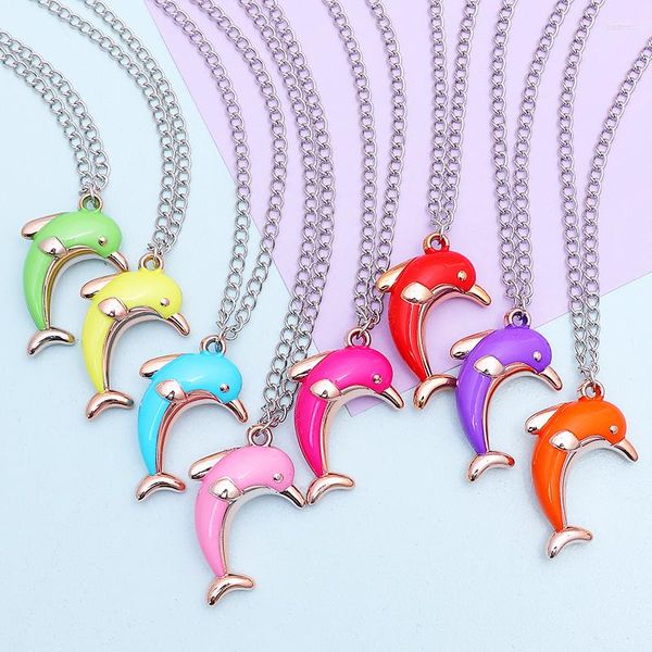 Collares pendientes moda coreana lindo pequeño delfín collar joyería colorido pequeños hermosos accesorios de dibujos animados para mujer chica