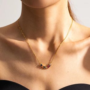Pendant Necklaces Fashion Ladies Arc Necklace 18K Gold Plated Stainless Steel Colorful Zirconia Girl's Mild Studs Jewelry Chokers