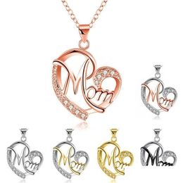 Pendentif Colliers Mode Lettre Maman Coeur Forme Incrusté Cristal Collier Fête Des Mères Cadeau Haute Qualité Bijoux En Gros Lots Bk 7 C Dhaxz