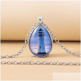 Hanger Kettingen Mode Vuurtoren Waterdruppel Ketting Vintage Toren Teardrop Glas Voor Vrouwen Sieraden Accessoires Levering Dhgarden Dhkui