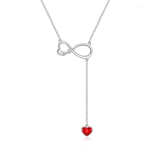 Hanger Kettingen Mode Liefde Ketting Met Rode Hartvormige Bedels Oostenrijkse Kristal Infinity Voor Vrouwen Valentijnsdag Sieraden Cadeau