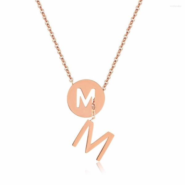 Pendentif Colliers Mode Amour Chaîne Ronde Longue M Lettre Gland Collier Or Rose Couleur En Acier Inoxydable Femmes Fête Cadeau De Noël