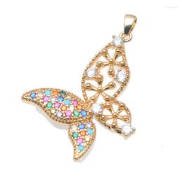 Hanger kettingen mode mode mooie vrouwen sieraden maken bevindingen goudplaten kleurrijke cz setting holle out vlinder hangers