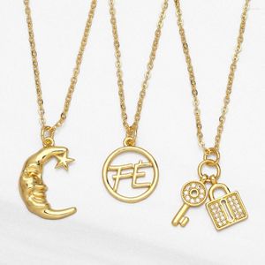 Pendentif Colliers Fashion Lover's Keylock Collier Plaqué Or Couple Bijoux Disque Rond Poli FE Cadeaux D'amitié Nkea091