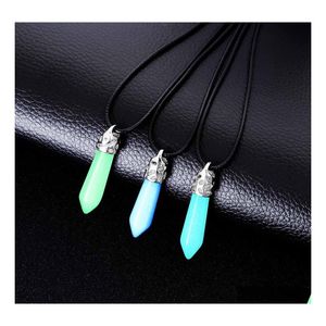 Pendentif Colliers Mode Pierre Lumineuse Colonne Hexagonale Fluorescente Druzy Collier Cristal Naturel Gem Chaînes En Cuir Drop Deliver Dhqj7