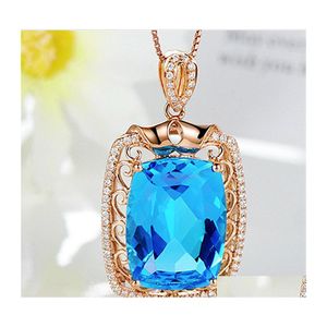 Pendentif Colliers Mode Luxe Fl Diamant Grande pierre en vrac Pierre précieuse 18 carats Plaqué or Caibao Collier Swiss Blue Topaz Carshop2006 Dh7Nx