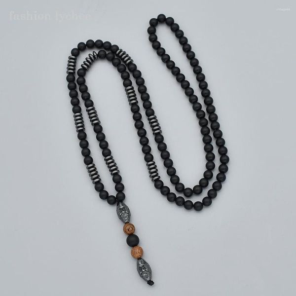 Pendentif Colliers De Mode Litchi Naturel Noir Hématite Sculpture Perles Chaîne Hommes Collier Souvenir Bijoux Cadeau