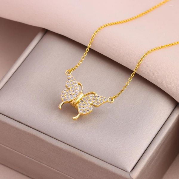 Pendentif Colliers Mode Aimant Papillon Pour Femmes Femelle En Acier Inoxydable Clavicule Chaîne Bijoux Fille Cadeau De Fête En Gros