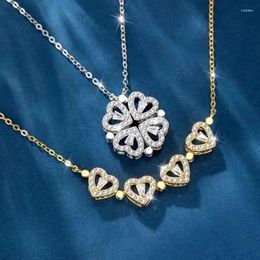 Anhänger Halsketten Mode Magnetische Klapp Herz Halskette Für Frauen Nette 4 Klee Weibliche Schmuck Geschenk Retro