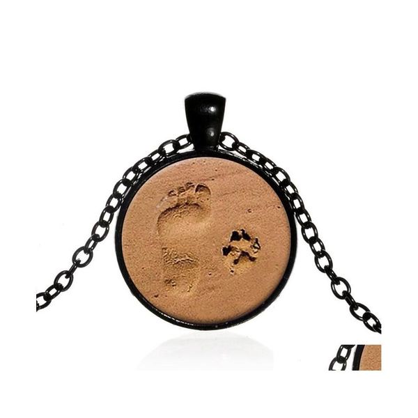 Anhänger Halsketten Mode Mann und Hund Fußabdrücke am Strand Halskette Druck Schmuck Geschenk für Liebhaber Xl163Pendant Necklacespendant Drop D Dhmqp